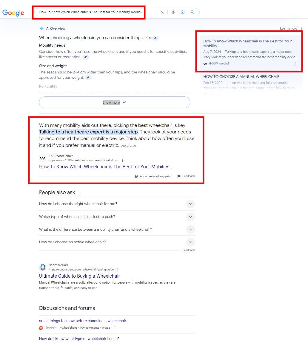 Case Study: Securing a Google Featured Snippet for a Wheelchair Guide