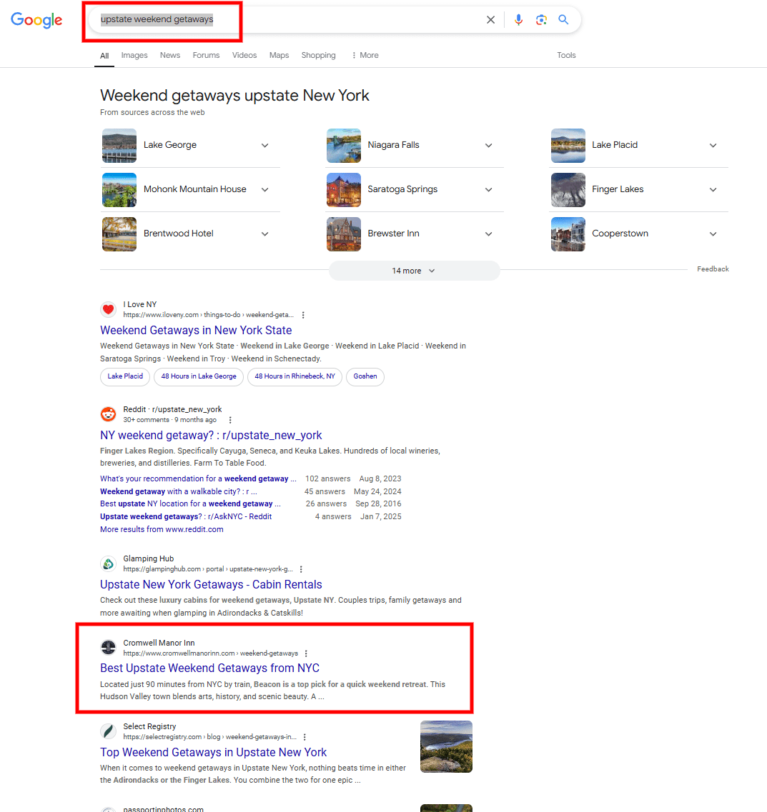Case Study: First-Page Ranking for &#8216;Upstate Weekend Getaways&#8217; in Under 1 Month