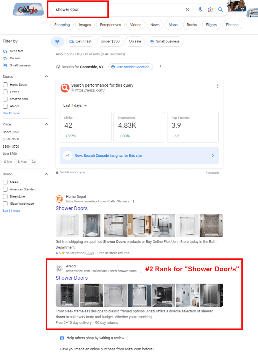 Case Study: #2 Google Ranking for &#8216;Shower Doors&#8217; (Ecommerce)